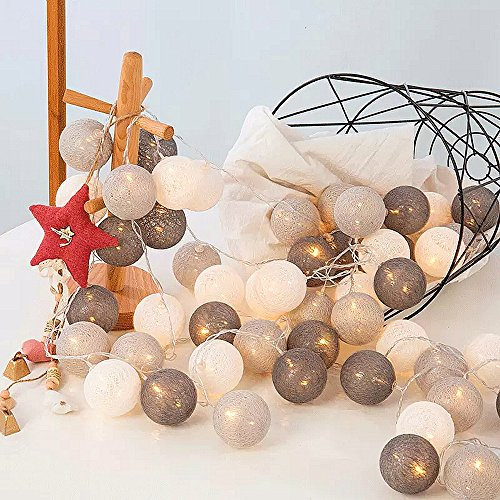 Runaup 20 LED Boule de coton Guirlandes lumineuses 3,3 M/10,8 pieds Guirlande lumineuse sphérique Alimenté par pile Lumières décoratives pour Chambre Rideau Gazebo Balcon Party