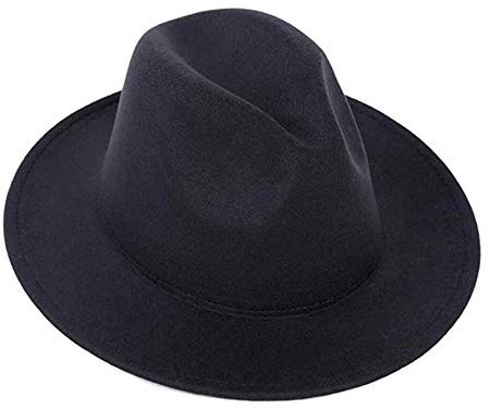 Sombrero de Fedora de fieltro de ala ancha vintage para mujer, Sombrero de Panamá, Sombrero de lana clásico Trilby Fedora Sombrero de Jazz Gorra (negro)