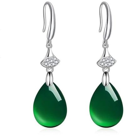 Vintage Naturel Émeraude Jade Calcédoine Femme Boucles d'oreilles 925 Argent Goutte d'eau Vert Jadéite Pierres Précieuses Bijoux Fins pour Mère Cadeau