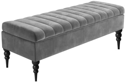 R&M Furnishers Sierra Ottoman storage Box - Plush Velvet Upholstered Storage Ottoman – Velvet Footstool – Rectangle Coffee Table- End of Bed Storage Bench, Shoe Changing Bench