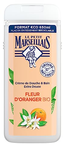 Le Petit Marseillais - Crème de Douche Extra Douce Fleur d'Oranger Bio (flacon de 650 ml) – Gel douche avec 92 % d'ingrédients d'origine naturelle – Flacon entièrement recyclable