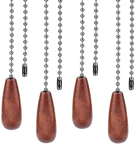 GORGECRAFT 4 PCS Juego de Cadenas de Tracción para Ventilador de Techo Extensión de Cadena de Tracción de Madera de Nogal con Cadenas de Bolas para Cadena de Ventilador de Luz de Techo (Marrón Coco)