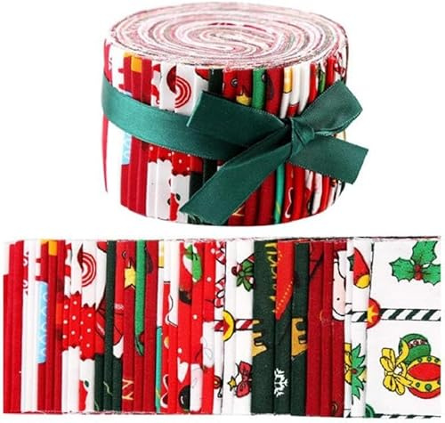CraftsFabrics - 20 scampoli di tessuto in cotone pretagliato, motivo Babbo Natale, 6,5 x 100 cm, per lavori fai da te, trapunte, patchwork, cucito, decorazioni, rosso, verde, bianco