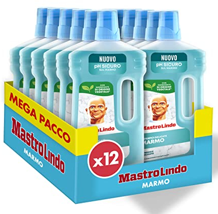 Mastro Lindo Detersivo Pavimenti Marmo, Liquido Superfici Delicate, 12 Confezioni (10 x 930ml), Profumo Fresco e Delicato, Brillantezza Senza Residui, Ingredienti di Origine Vegetale