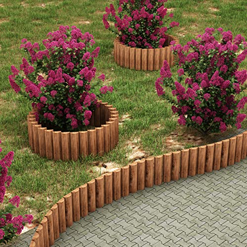 [en.casa] Palissade de Jardin Rouleau Bordure Décorative pour Potager Barrière de Parterres Fleurs Clôture Gazon Installation Facile Enfoncement Poteaux Pointus Bois de Pin 150 x 20 cm Naturel Foncé