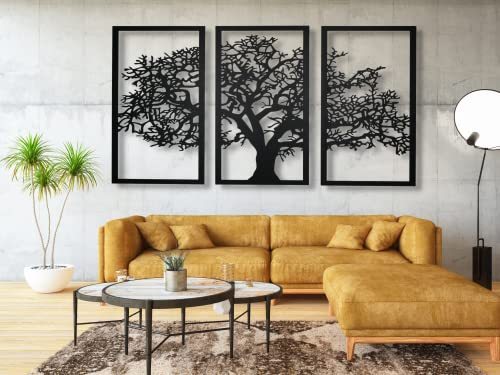 VAILLA Baum des Lebens Wanddeko, Wandbild aus Holz, Wand deko in Schwarz Gold, Home Wall Art Dekoration, Wandaufkleber 3D, Moderne Deko, Bilder für Zuhause Büro Schlafzimmer, Wohnzimmer (Baum 1)