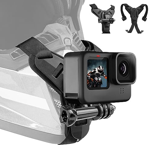 Adaptom Motorradhelm Kinnhalterung für GoPro Hero 13 12 11 10 9 8 7 Max, Insta 360 X5 X4, DJI OSMO 360 Action 5 Pro 4/3, AKASO Riemenbefestigung mit Verlängerungs-J-Haken-Halter, rutschfestes Silikon