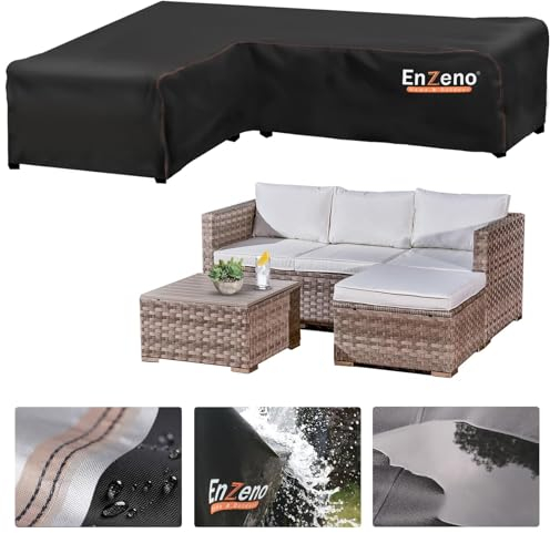 Enzeno Gartenmöbel Abdeckung L-Form, Lounge Abdeckung L-Form Wasserdicht, Regenschutz Loungemöbel, Outdoor Eckbank Abdeckung, Schwerlast 600D Oxford Gewebe Schutzhülle Gartenmöbel (210*260*87cmCM)