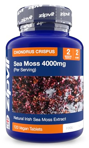 Zipvit Irish Sea Moss 4000mg, 120 Vegan Tablets, High Strength Superfood, Naturally Rich in Minerals, 2 Month Supply, Responsibly Sourced Seaweed