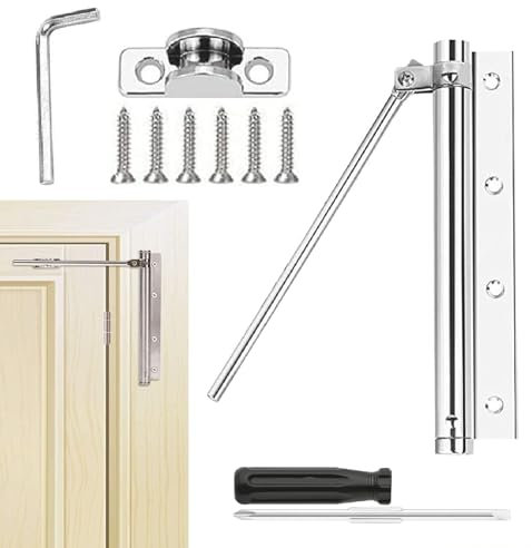 Kiuiom Ferme-Porte à Ressort,Dispositif de Fermeture Automatique,Porte Closers,Ferme-Porte Automatique Tamponné Avec Vis,Mécanisme Fermeture Porte (Argent)