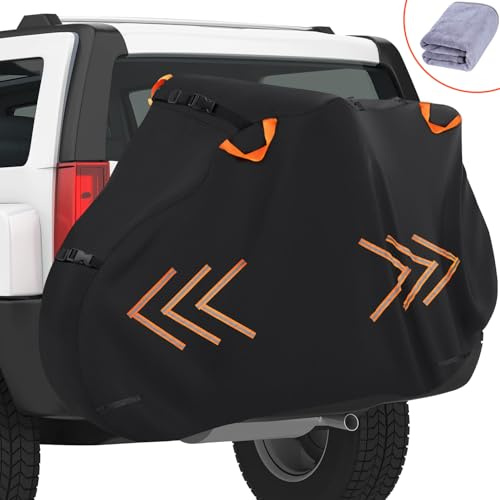Bike Cover for Transport on Rack, 600D Oxford Bike Rack Cover Heavy Duty Bicycle Covers Outdoor Storage Waterproof Bike Covers for 2 Bikes on Rear Bike Rack for Mountain Road Electric City Bike