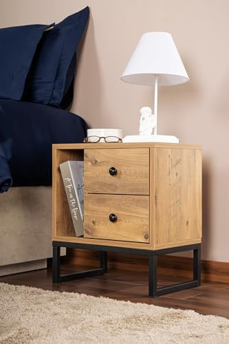Nightstand, Atlantic Pine, Black, 50 x 18 x 5 | 100% Melamine Coated Particle Board, Thickness:18 mm | Perfect for Modern Home Office & Study Spaces, Elegant and Functional Design