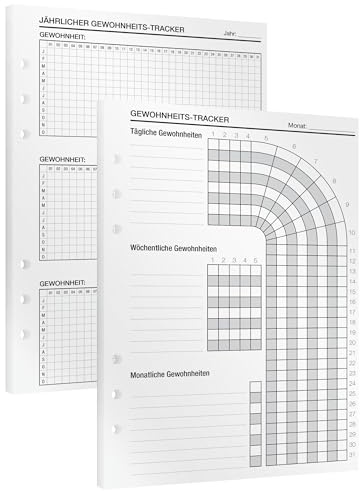 KOMPASS Habit Tracker | Habit Tracker för 1 helt år | 14 DIN A5-inlägg för ringpärmsplanerare | Spåra dagligen, vecko- och månatliga vanor | Framgångsdagbok daglig planerare journalföring