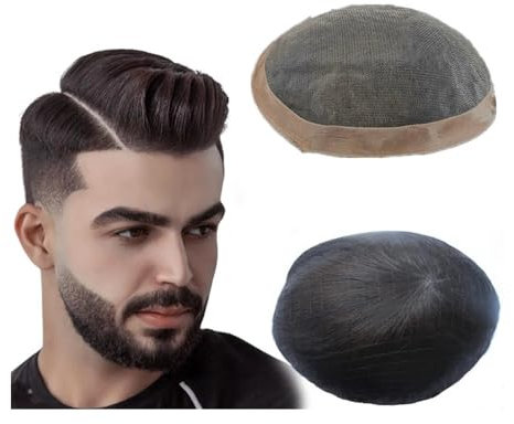 QRSTUVXZY Echthaar Toupet für Männer Toupet for Männer Feines Mono Herren Toupet Echthaar Ersatzsystem Haarprothese Natürliches Schwarzes Haar Herren-Toupet(7X9)