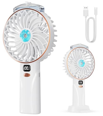 DDHTSAL USB Mini Spruzzo Ventilatore - 4000 mAh Ricaricabile Ventilatore Portatile con Base Della Staffa, 5 Marce Comando Portable Fan per Uscire|Domestico|Lavorare