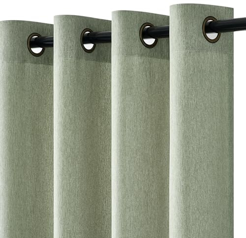 Topfinel Gardinen Kurz Leinenoptik Halbtransparent Licht Filtern Vorhang 2er Set H 145 x B 140 cm Wohnzimmer Vorhänge Kurze Vorhänge mit Ösen Curtains Salbeigrün für Schlafzimmer Balkontür