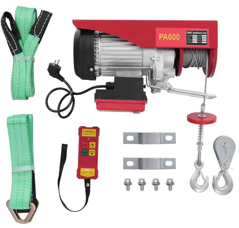Elektrische Seilwinde 600kg Hubhöhe 12m Seilzug Hebezeug 1200W Elektrischer Flaschenzug mit Kabelloser Fernbedienung - Sicheres Heben Seilhebezug Kettenzug Motorwinde