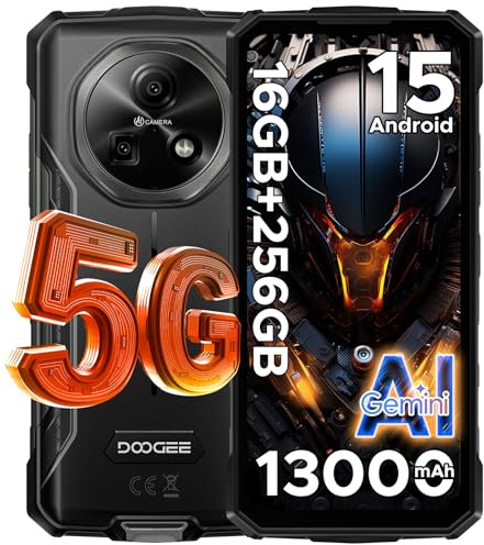 DOOGEE Fire 7 5G Android 15 Outdoor Handy Ohne Vertrag 13000mAh Dimensity 6300 256GB+16GB Outdoor Smartphone 64MP AI Kamera, 6.6 IPS Display, 3 Karten Dual 5G SIM/ IP68/ GPS/Fingerabdruck/NFC/OTG