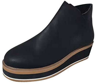 Generisch 2026 Botines Mujer Tamaño Cuña Botas Color Del Tacón Lado Plataforma Sólida Moda Plus Cremallera Botas Mujer, Negro , 39 EU