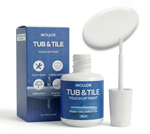 Mollor Tub and Tile Paint, Semi-Gloss White Touch Up Paint Pen for Scratches, Chips, Spots, Cracks on Bathtub, Porcelain, Enamel and Toilets,1.5 Fl Oz(White)