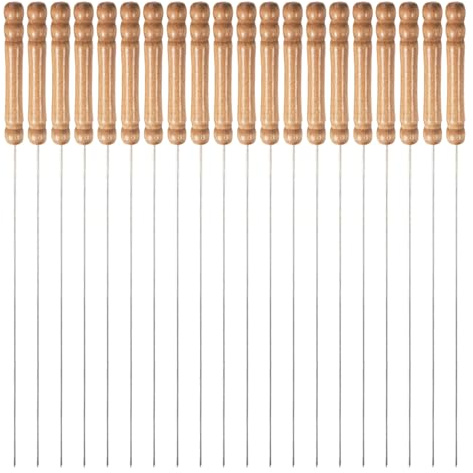 BAZEITFLOW Brochetas Metálicas para Barbacoa 20 Piezas Acero Inoxidable con Mango de Madera 33 CM Reutilizables para Kebab y Parrilla Uso Exterior E Interior