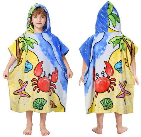 Kato Tirrinia 100 % bomull badponcho strandhandduk 90–120 cm barn, absorberande badrock badhandduk för flickor pojkar, handduk poncho för strand simning camping bad