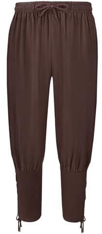 Pantalon Renaissance Femme Manchette à Bandes Cheville Cordons de sSerrage Pantalon Navigateur Médiéval Costume de Pirate Sports Yoga Plage Longueur Pants avec Poches