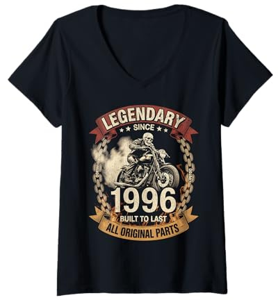 Mujer Motocicleta de Motociclista de Calavera legendaria Desde 1996 Camiseta Cuello V