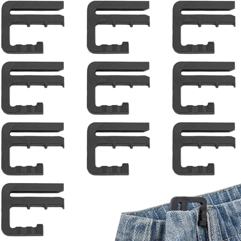 ZOMKIFA 10 Clips Ajustadores de Cintura para Jeans, Pinzas Ajustables Sin Costura para Pantalones Falda, Extensor Reutilizable Reductor Tamaño Negro