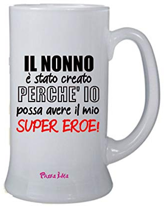 Regali Pazza idea Bicchiere Boccale Birra Decorato Nonno - 500ml - Vetro Resistente - Stile Classico - Regalo Festa Nonni - Collezione Festiva