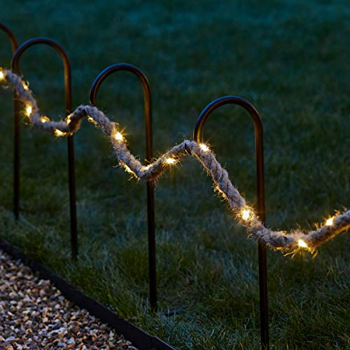 Lights4fun 5m Micro LED Lichterkette Seil Timer batteriebetrieben Innen - und Außenbereich Seil Lichterkette Batterie Naturkordel mit Leuchtdraht Juteseil Lichterkette Tau Seil