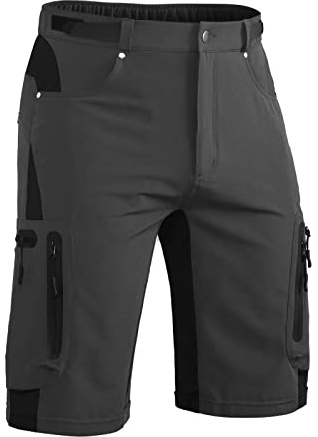 Hiauspor Pantaloni Corti da Mountain Bike da Uomo Pantaloni da Ciclismo MTB Pantaloni da Ciclismo Leggeri ad Asciugatura Rapida con Tasche con Cerniera Escursionismo all'aperto (Grigio, L)