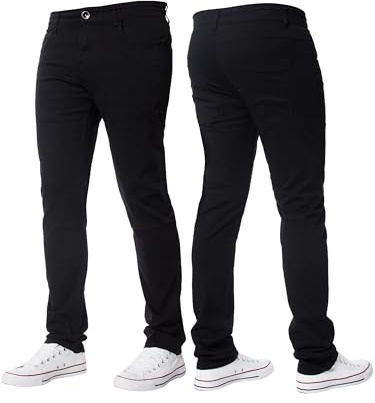 BRAND KRUZE Mens Stretch Slim Fit Chino Trousers Casual Work Jeans Pants KZ104 Black 38W / 32L