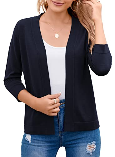 TASAMO Vintage Sweater 3/4 Sleeve Elegant Bolero Shrugs for Women（Large,Navy Blue）