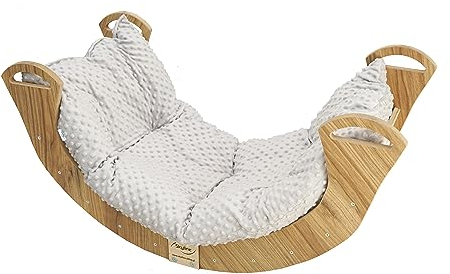 Skyline Kletterbogen mit Kissen Baby Kleinkind Kinder ab 1 Jahr Indoor Klettern Montessori Klettergerüst Holz Wippe Balancewippe Kletterdreieck Kletterwippe Holzwippe Kletterling Holzbogen L Grau