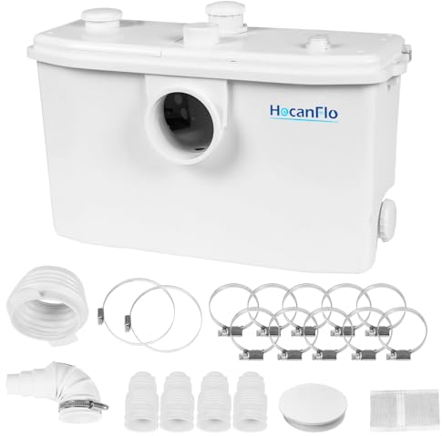 Bomba de agua FLO750W Schmutzwasser Fäkalien Hebeanlage Kleinhebeanlage für WC Toiletten, Dusche, Waschbecken, Waschmaschine, Spülmaschinen, Abnehmbare inspektionsplatte 4 Eingänge, 2 Ausgänge