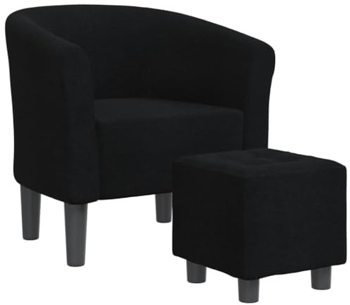 vidaXL Fauteuil Cabriolet avec Repose-Pied, Chaise avec Accoudoirs, Canapé avec Dossier, Siège Rembourré Salon Chambre, Noir Tissu