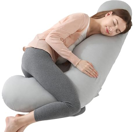 Wndy's Dream Cuscino di supporto a forma di L, cuscino per gravidanza con imbottitura in cotone di alta qualità per il recupero sportivo, sollievo dal dolore a schiena, collo e gambe, con federa