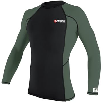 Abysstar Herren Maglia Uomo Protettiva Con Maniche Lunghe In Lycra Uv 50+ Rash-Guard-Shirt, schwarz/grün, M-L