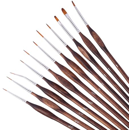 Set di 11 pennelli per pittura, per acrilico, acquerello, modello, Warhammer 40 k| ideale per pennelli da pittura fini, pittura con i numeri, pennelli in miniatura, set di pennelli acrilici