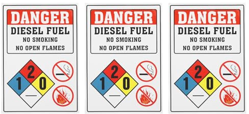 PATIKIL Panneau d'Avertissement, Lot de 3 Autocollants Adhésifs 18x25 cm Danger Carburant Diesel Pas de Fumée