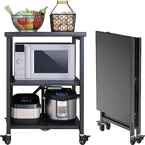 SLGGPJBU Folding Serving Trolleys 3-Tier Stainless Steel Storage Cart On Wheels - Rolling Catering Storage Organizer Rack, Movable Bar Service Trolley Table with Brake for Kitchen Hotels Restaurants