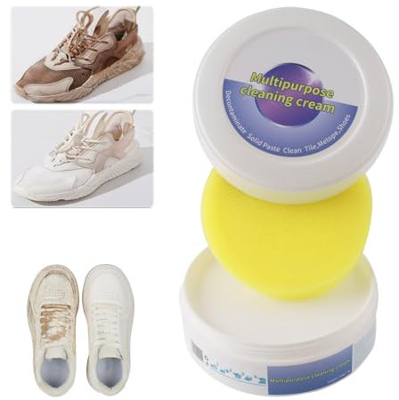 Sneaker Reiniger Weiß，Weisse Schuhe Reinigungs Creme mit Wischschwamm，Multifunktionale Reinigungs-und Fleckenentfernungscreme，Sportschuhreiniger Nicht Abspülen Reinigungscreme für Alle Oberflächen