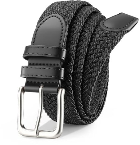 VONMELLI Mens Belt Elastic Belts for Men Stretch Braided Fabric Belts Casual Black Woven Golf Belt for Jeans Black M