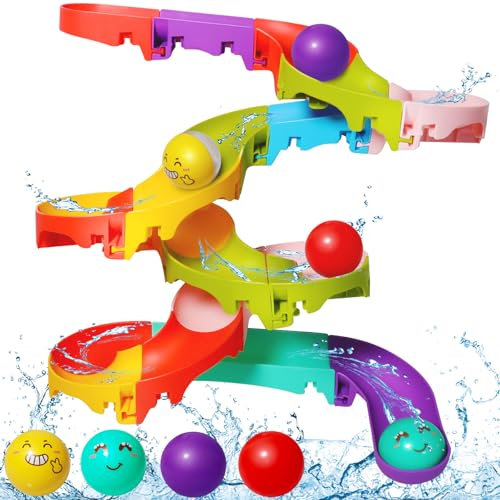 Jovicos Badespielzeug - Badewannenspielzeug ab 3 4 5 6 Jahre, DIY Kugelbahn Kinder Badewannen Spielzeug mit Saugnäpfe, Wasserspielzeug Kinder Geschenk 3-6 Jahre Mädchen Junge