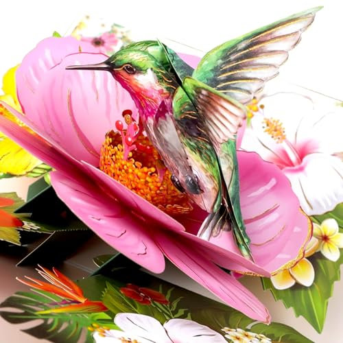 YianHien 3D Geburtstagskarte Pop Up Schmetterling (Blumen & Kolibri)