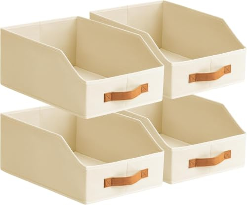 Homsorout Wardrobe Drawer Organiser - Cloth Storage Box 4pack_13.8in Beige | Fabric Trapezoid Bin with Handle, Large Foldable Baskets for Jeans, T-Shirt, Clothes, Towel, Pants, Bag, Sweater, Books, File