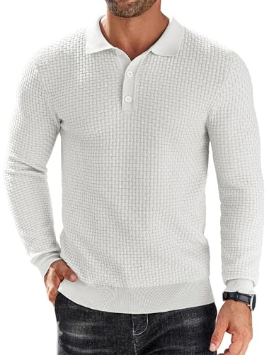 COOFANDY Pull Tricot Polo Homme Manche Longue Col Boutonné Chandail Mode Business Casual Automne Hiver