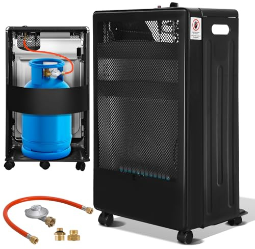 Tysobes Riscaldatore a gas da 3800 Watt, con regolatore di pressione del gas, tubo del gas, riscaldamento a gas per interni, riscaldamento a gas per bombole di gas fino a 15 kg