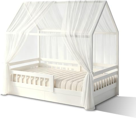 Umllpet 2 Pezzi Letto a Baldacchino per Bambini Tenda Decorativa Cameretta Infantile Universale per Ragazzi e Ragazze Dimensione 150x350cm (Bianco)